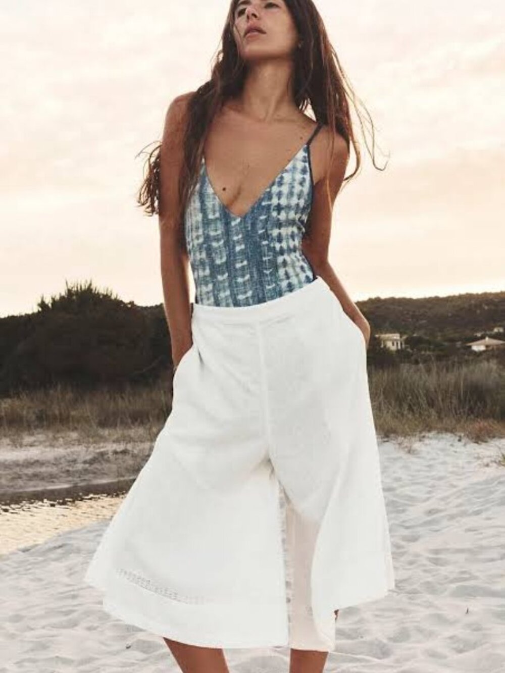 Free People Celina Linen Gauchos Small White